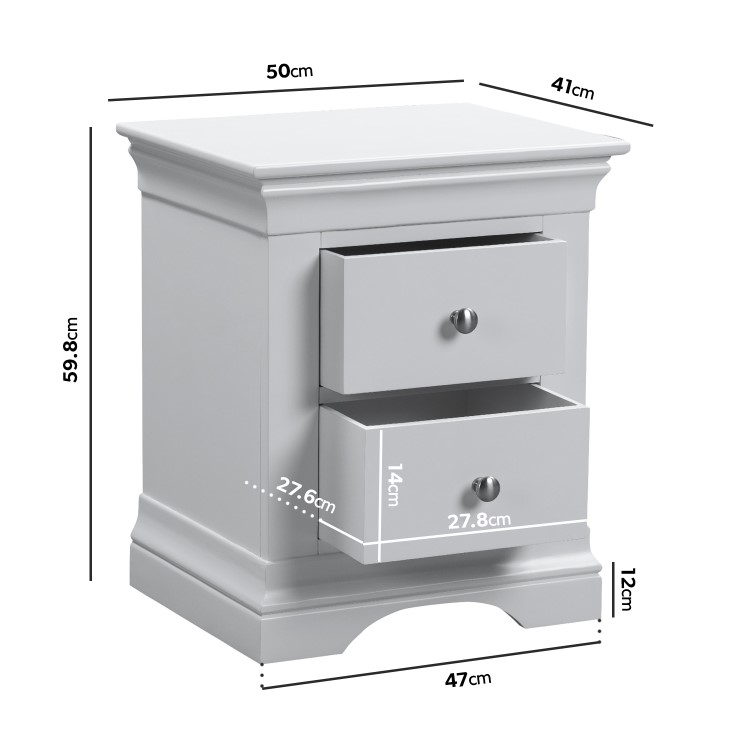 Grey Painted French 2 Drawer Bedside Table - Olivia