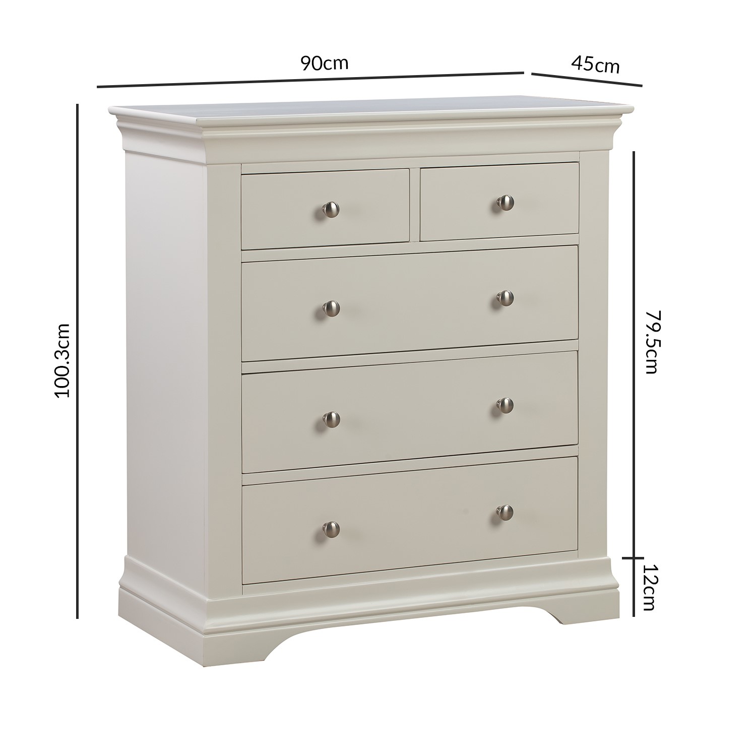 Olivia Off White 3 + 2 Drawer Chest of Drawers - Furniture123