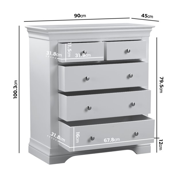 ONLY OPENED - Pale Grey 3 + 2 Drawer Chest of Drawers - Olivia