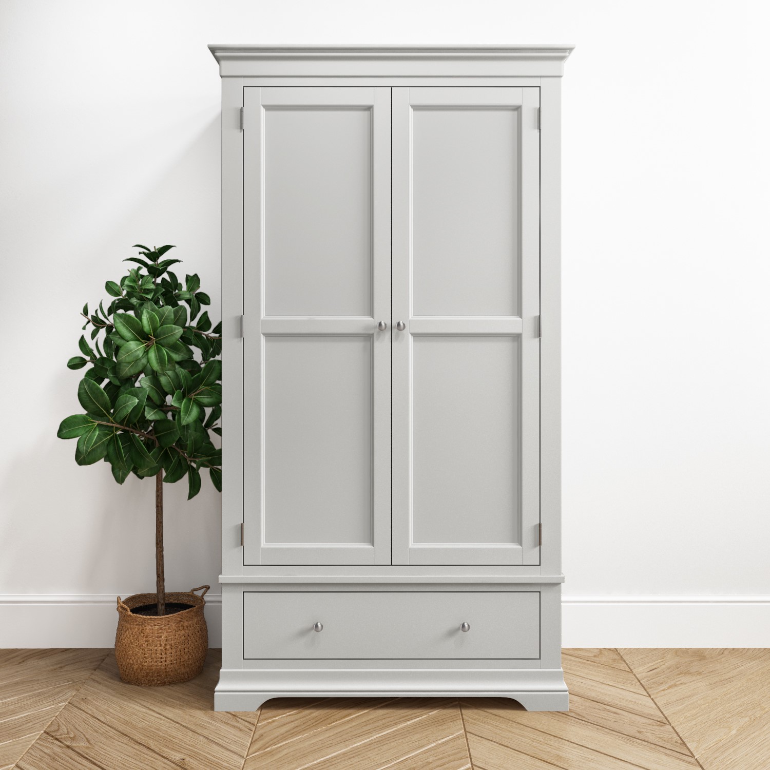 Photo of Grey painted 2 door double french wardrobe with drawer - olivia