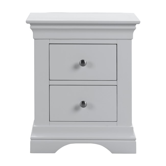 GRADE A2 - Light Grey French Bedside Table with 2 Drawers - Olivia