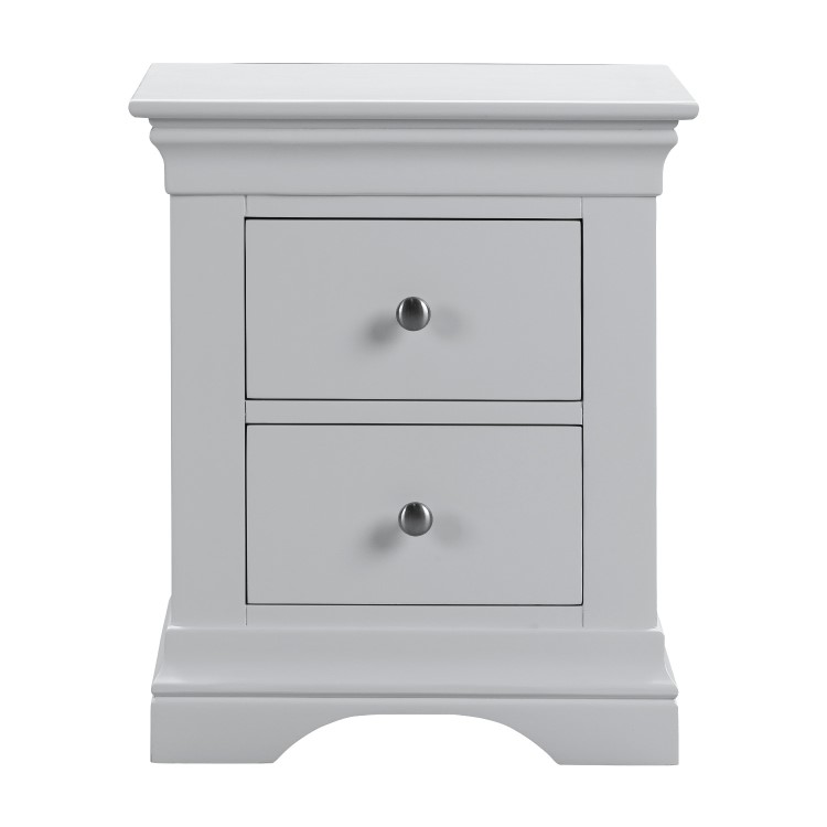 Grey Painted French 2 Drawer Bedside Table - Olivia