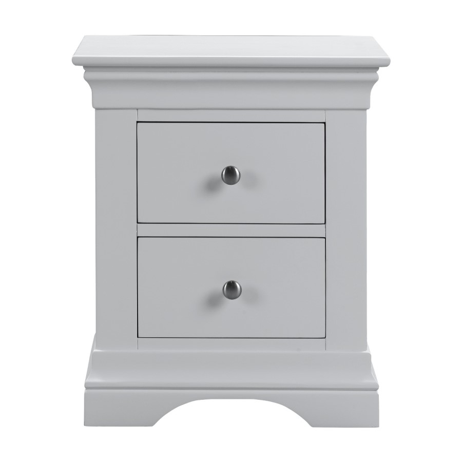 ALMOST PERFECT - Grey Painted French 2 Drawer Bedside Table - Olivia