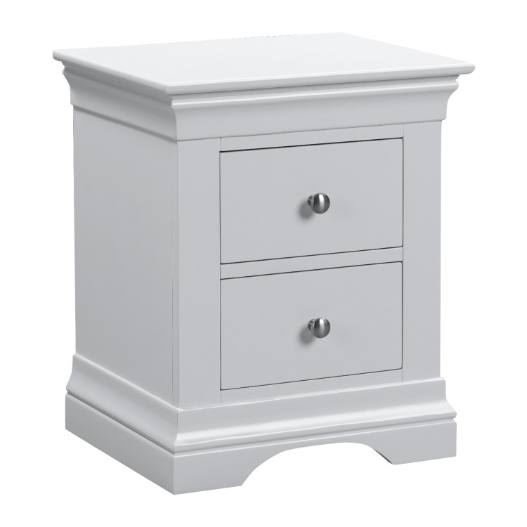 Grey Painted French 2 Drawer Bedside Table - Olivia