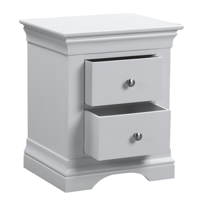 GRADE A2 - Light Grey French Bedside Table with 2 Drawers - Olivia