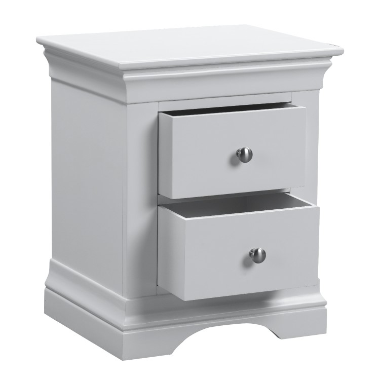 Grey Painted French 2 Drawer Bedside Table - Olivia