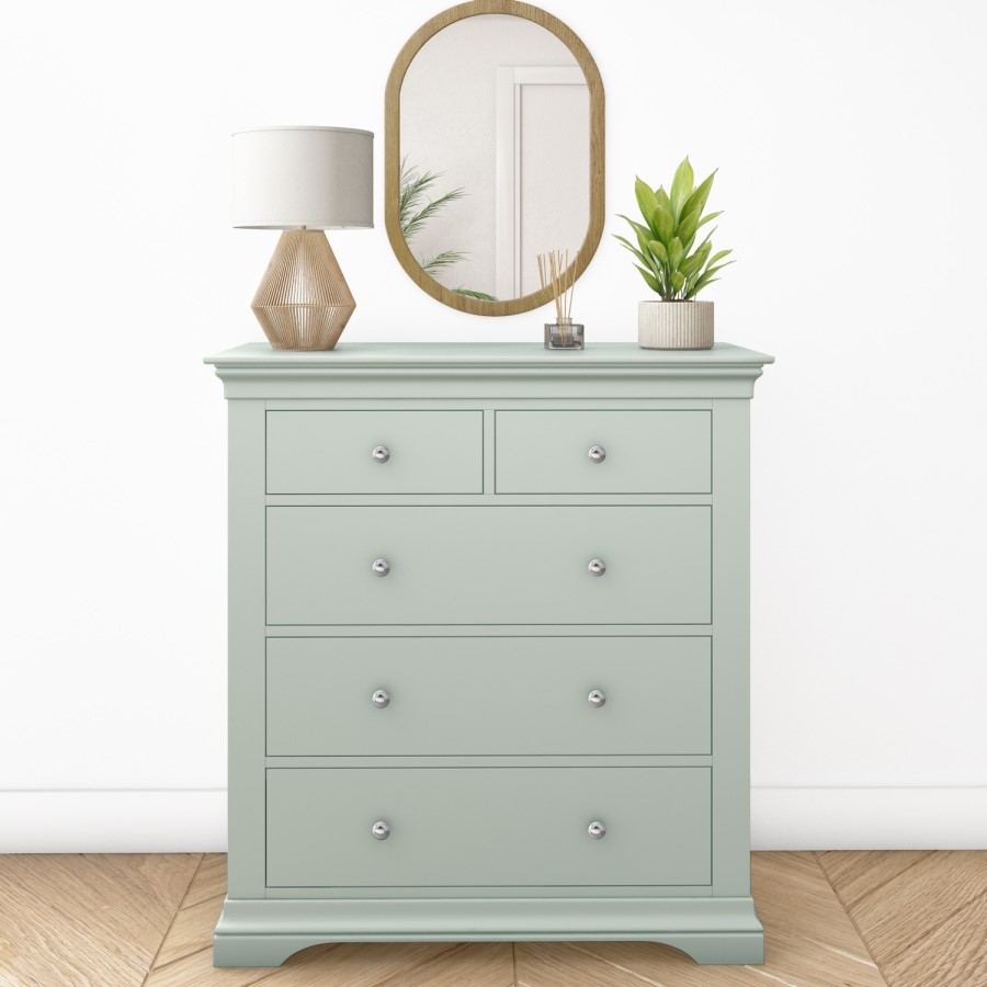 Sage Green French Tall Chest of 5 Drawers - Olivia
