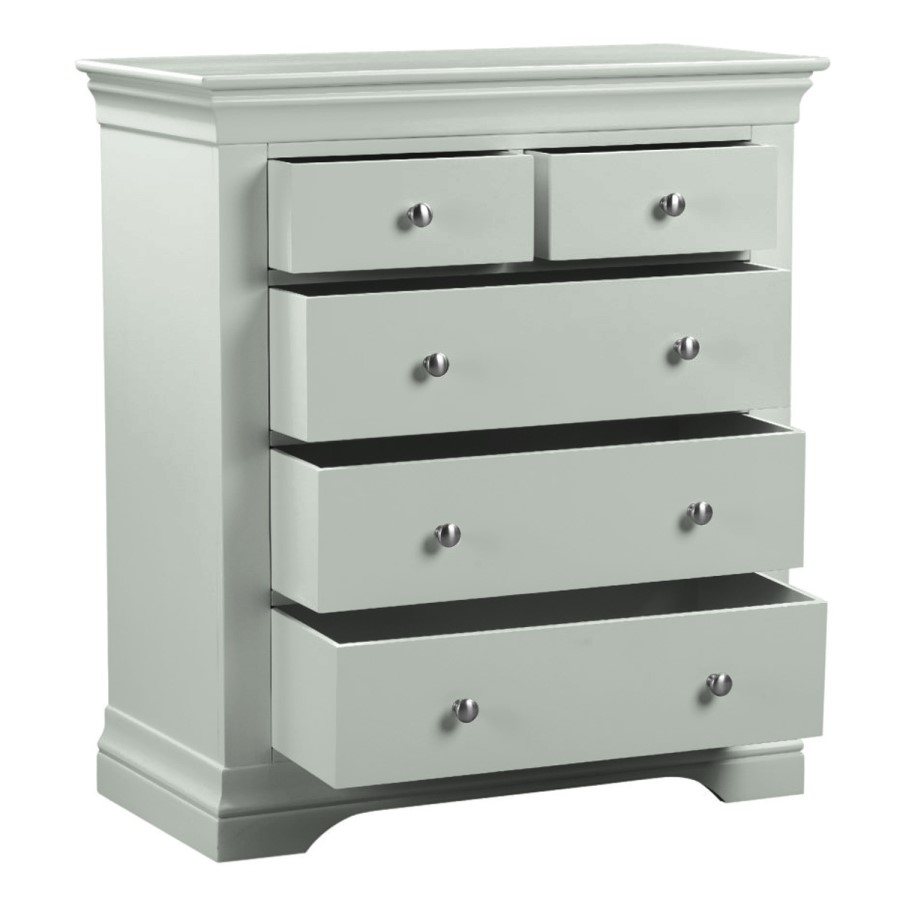 Sage Green French Tall Chest of 5 Drawers - Olivia