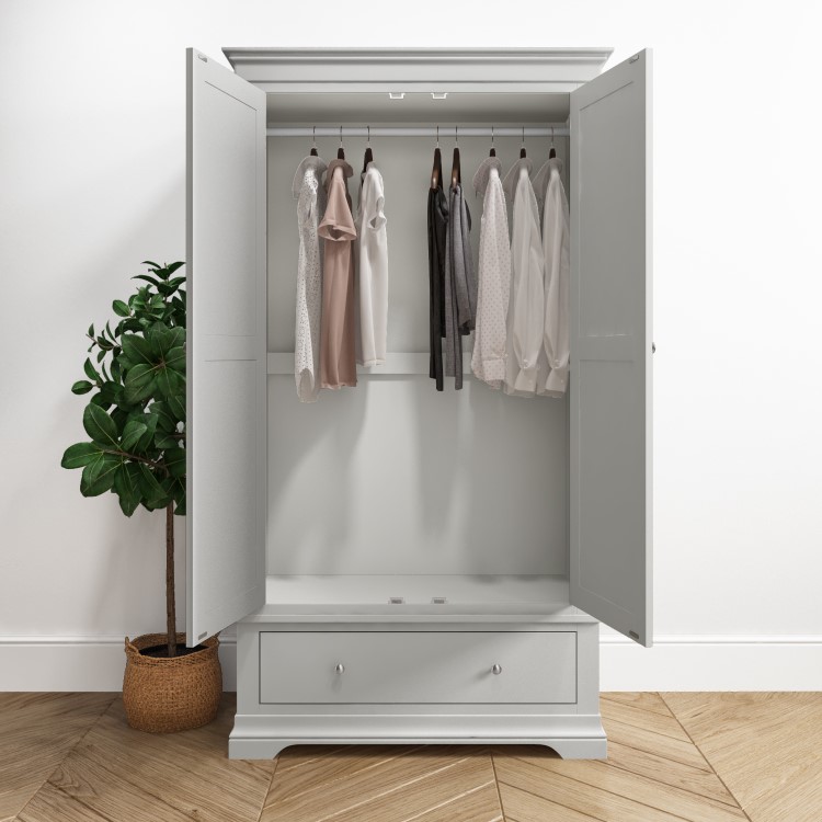 Pale Grey 2 Door 1 Drawer Wardrobe - Olivia