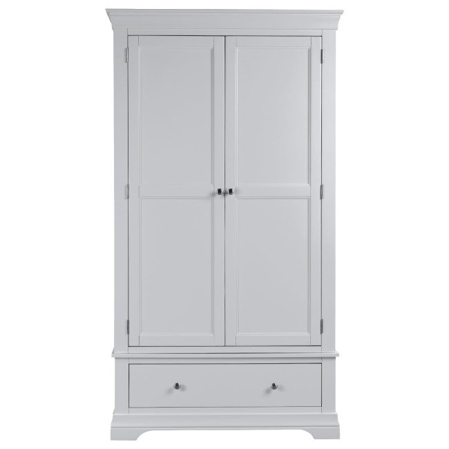 Grey Painted 2 Door Double French Wardrobe with Drawer - Olivia 