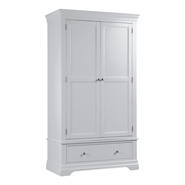 Grey Painted 2 Door Double French Wardrobe with Drawer - Olivia 