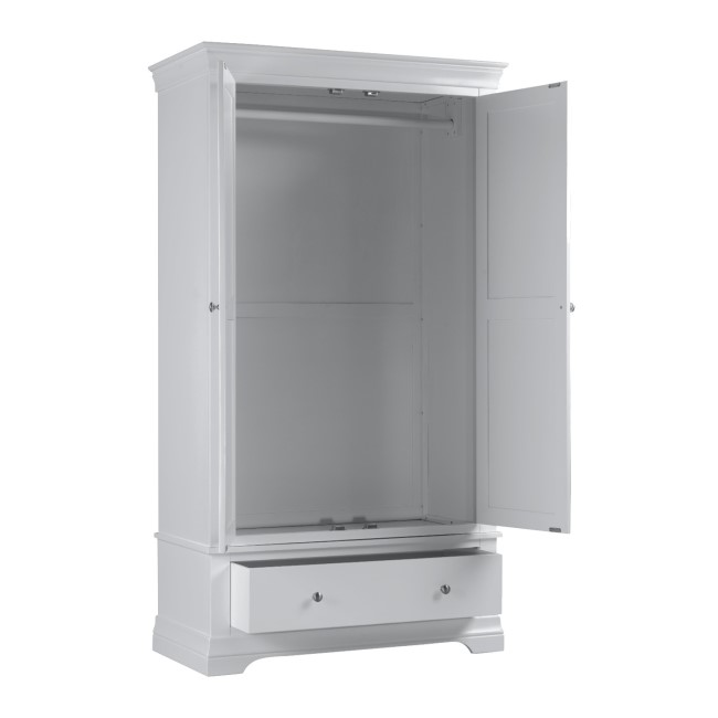 Grey Painted 2 Door Double French Wardrobe with Drawer - Olivia 