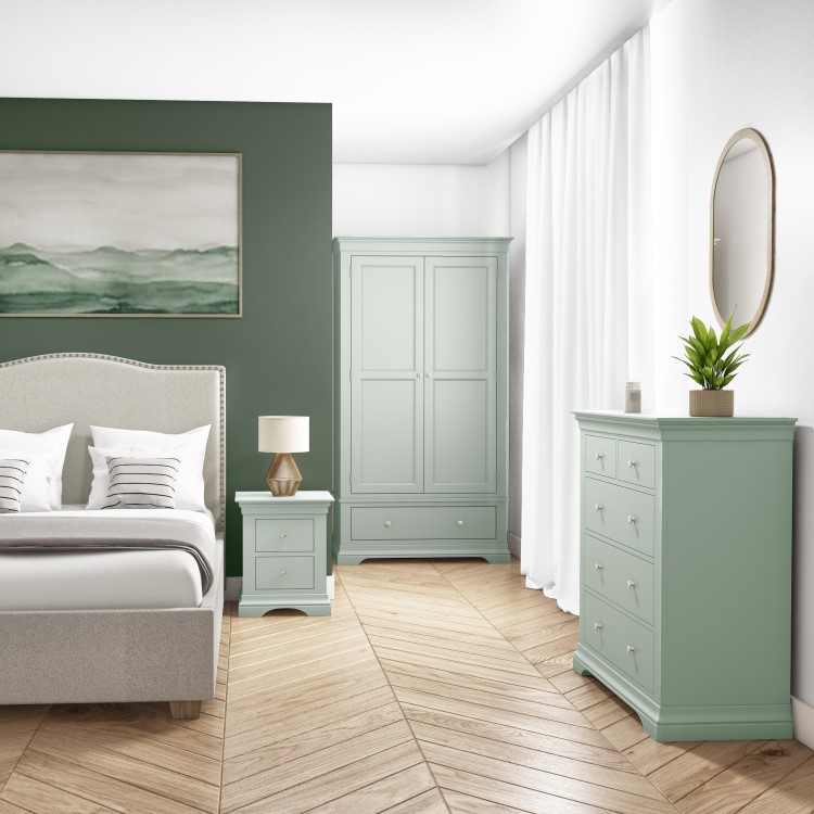 Sage Green Wooden Double Wardrobe with Drawer - Olivia