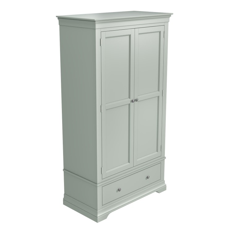 Sage Green Wooden Double Wardrobe with Drawer - Olivia