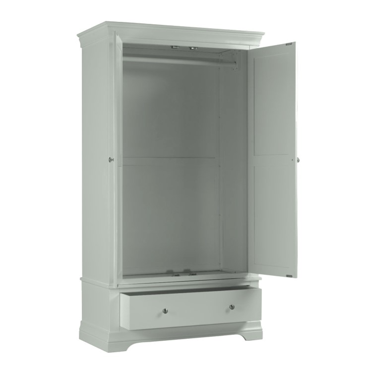 Sage Green Wooden Double Wardrobe with Drawer - Olivia