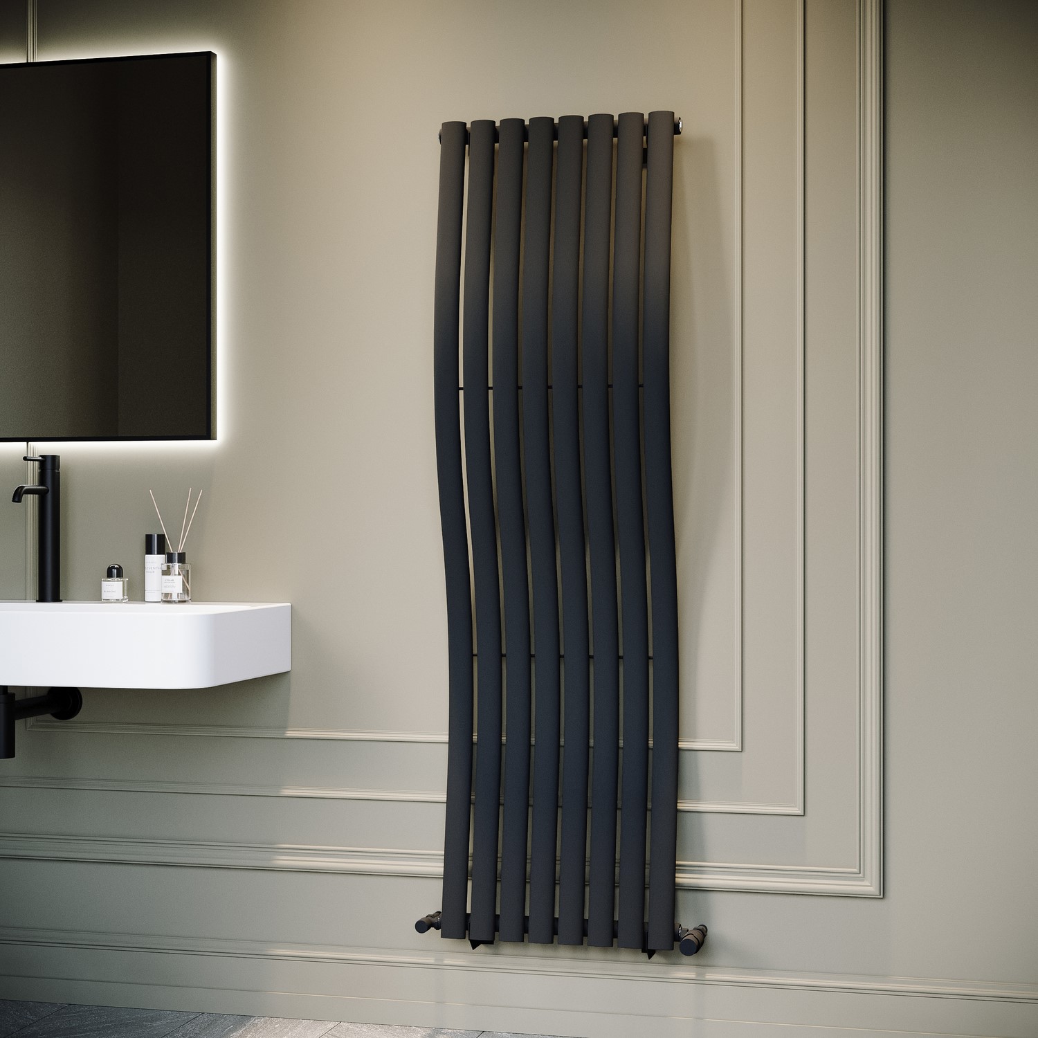 Anthracite Vertical Wave Designer Single Panel Radiator 1600 x 470mm ...