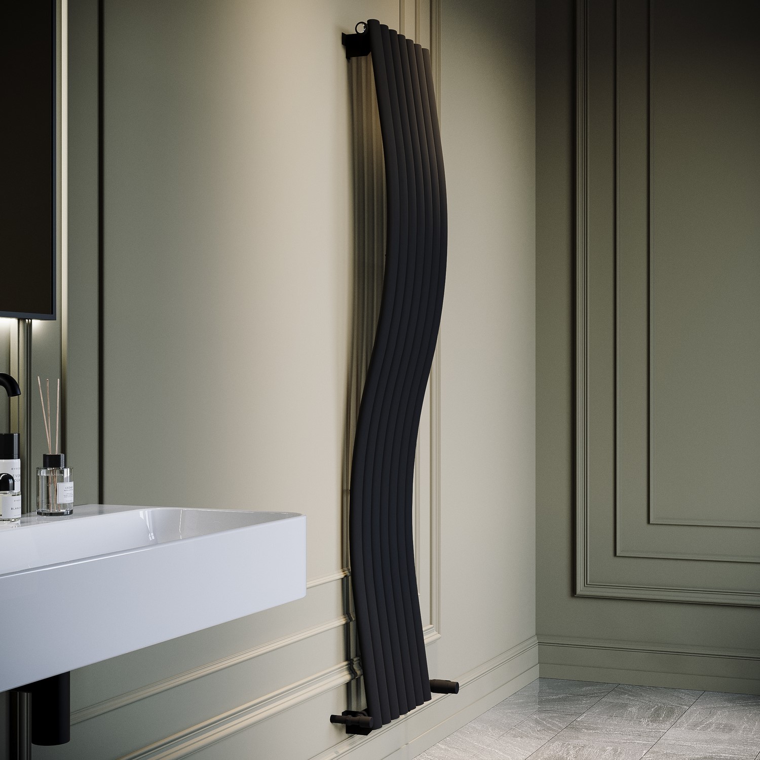 Black Vertical Wave Designer Single Panel Radiator 1800 x 400mm - Opala ...