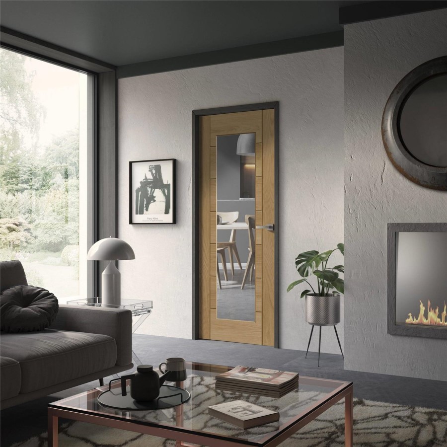 Internal Oak Fully-Glazed Door with Clear Glass - Pre-Finished - 1981 x 610 x 35mm - Palermo Premium - XL Joinery