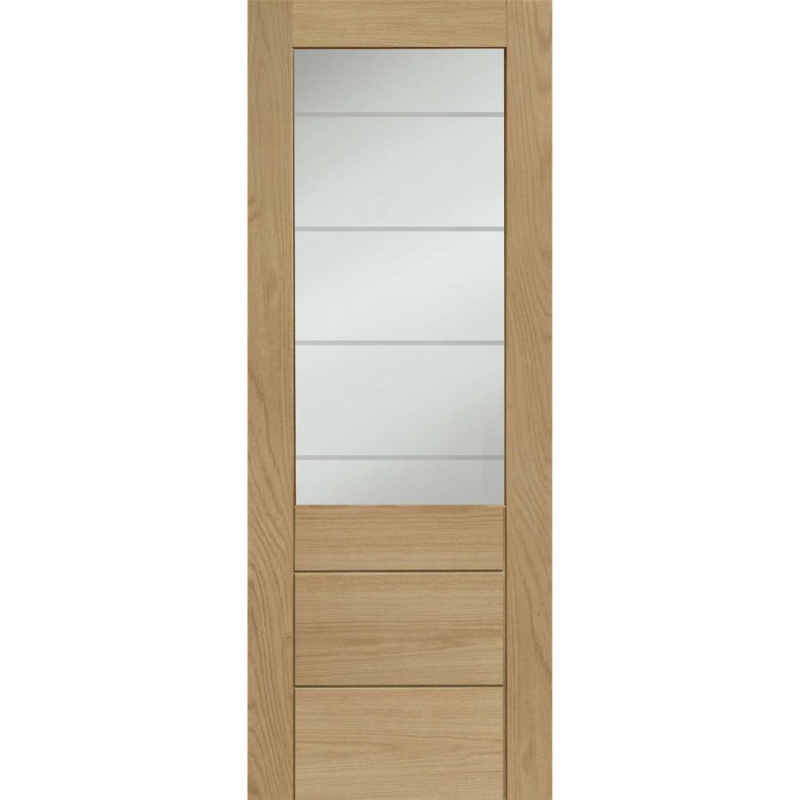 Pre-finished Palermo 2XG Internal Oak Door with Clear Etched Glass - Pre-Finished, 1981 x 762 x 35 mm