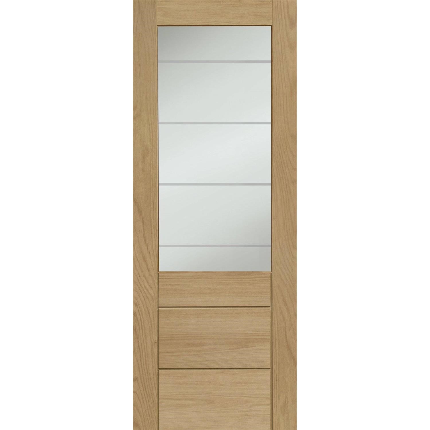 Internal Oak Half Glazed Door Clear Etched Glass Pre Finished 2040 x 726 x 40mm Palermo Premium
