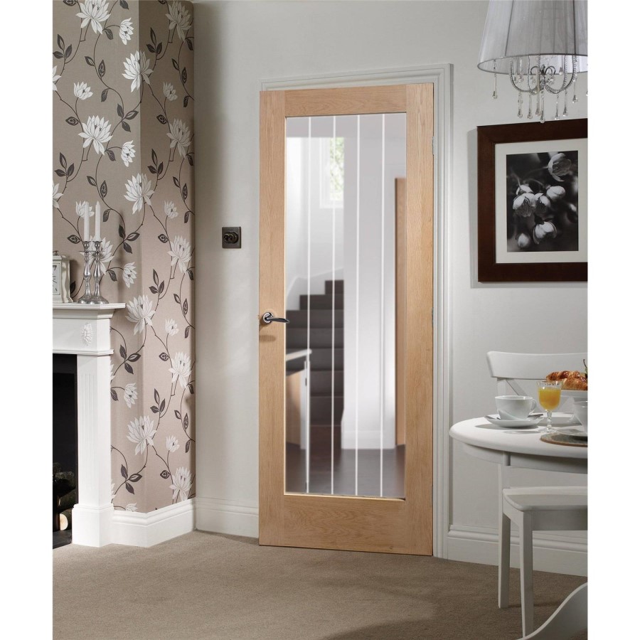 Internal Oak Original Pre-Finished Suffolk Pattern 10 (Clear Etched Glass) - Pre-Finished, 1981 x 762 x 35 mm