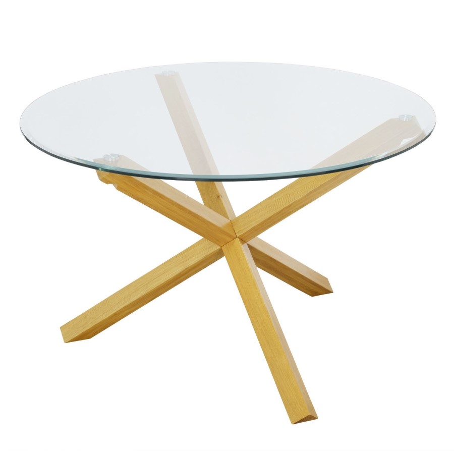 LPD Oporto Soild Oak And Glass Large Round Table - 120cm Diameter