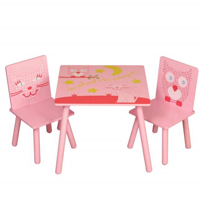 Kidsaw Owl & Pussycat Table & Chairs In Pink