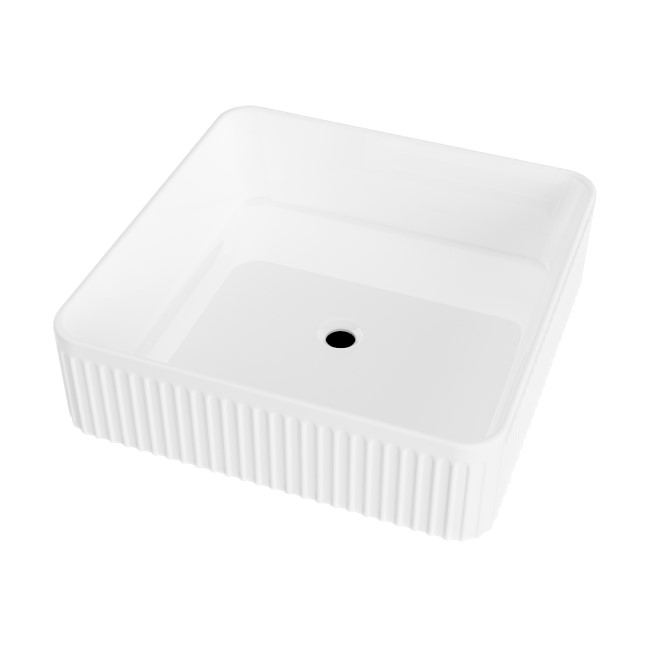 White Square Fluted Countertop Basin 410mm - Oregon