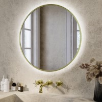 Round Brass Backlit Heated Bathroom Mirror with Lights 600mm – Orion