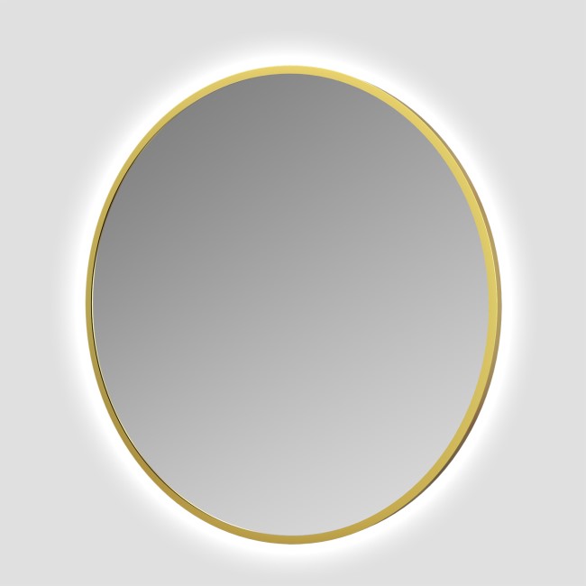 Round Brass Backlit Heated Bathroom Mirror with Lights 600mm – Orion