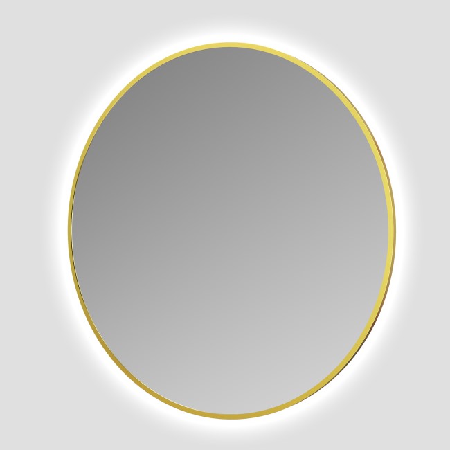 Round Brass Backlit Heated Bathroom Mirror with Lights 800mm – Orion