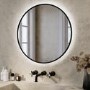 Round Black Backlit Heated Bathroom Mirror with Lights 600mm – Orion