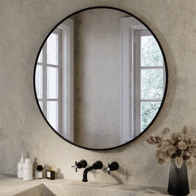 Round Black Backlit Heated Bathroom Mirror with Lights 800mm – Orion