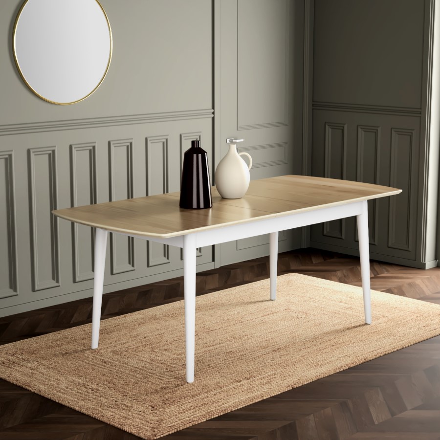 GRADE A1 - 8 Seater Extendable Dining Table With Oak Top And White Legs - Ola