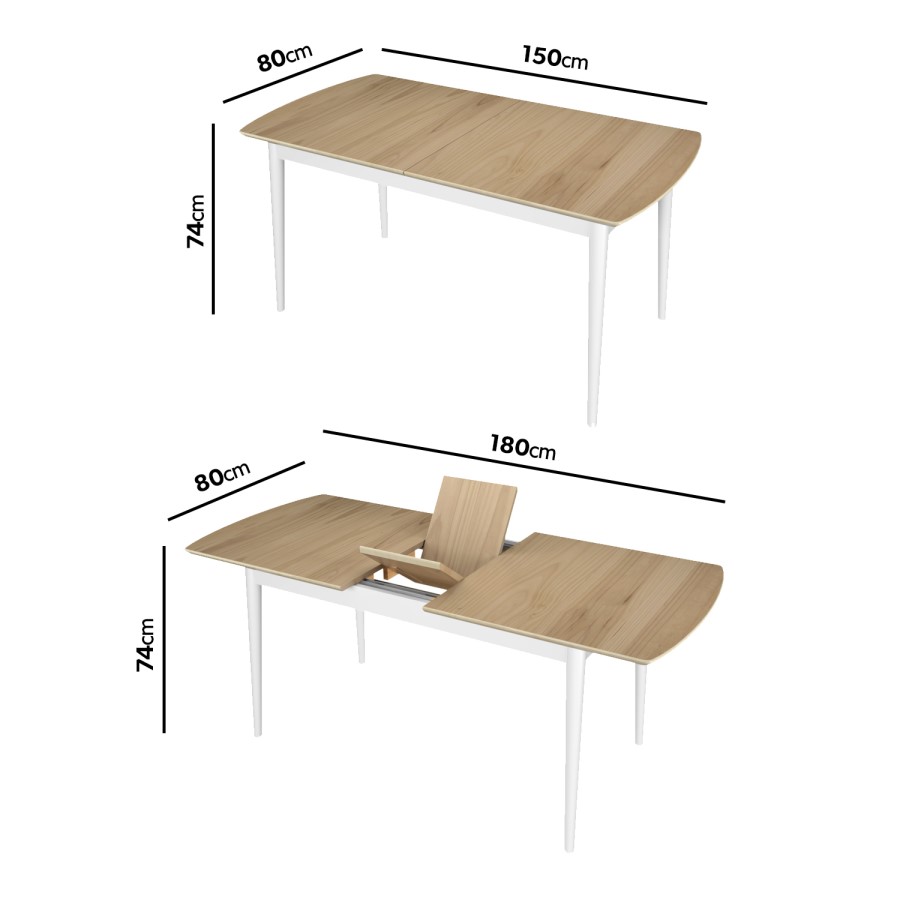 GRADE A1 - 8 Seater Extendable Dining Table With Oak Top And White Legs - Ola