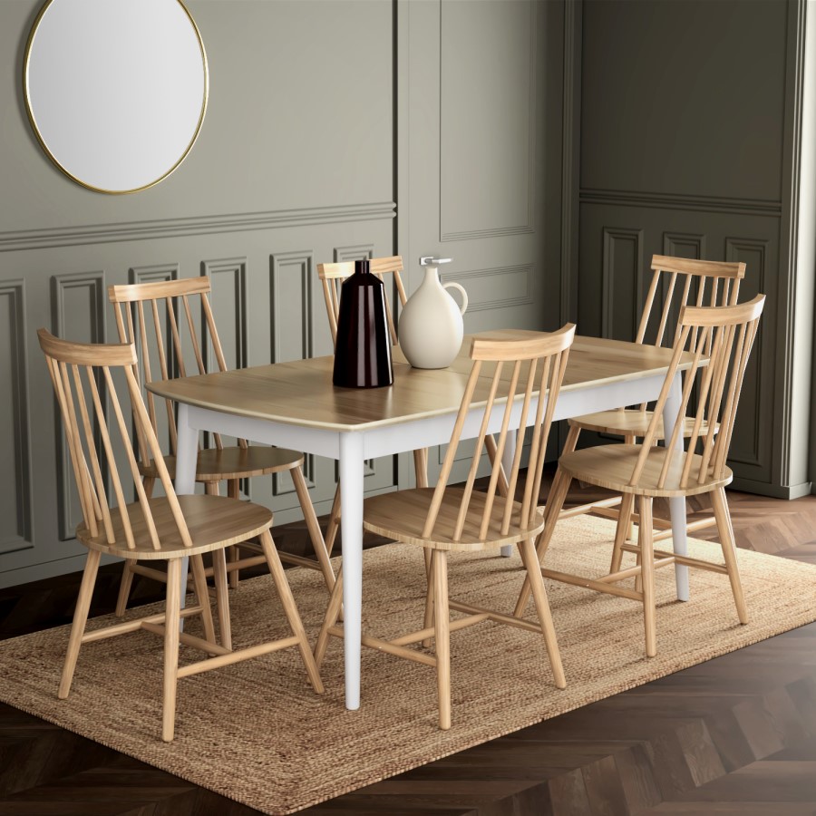 GRADE A1 - 8 Seater Extendable Dining Table With Oak Top And White Legs - Ola