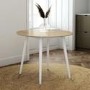 GRADE A1 - Round Drop Leaf Oak and White Dining Table - Seats 4 - Ola