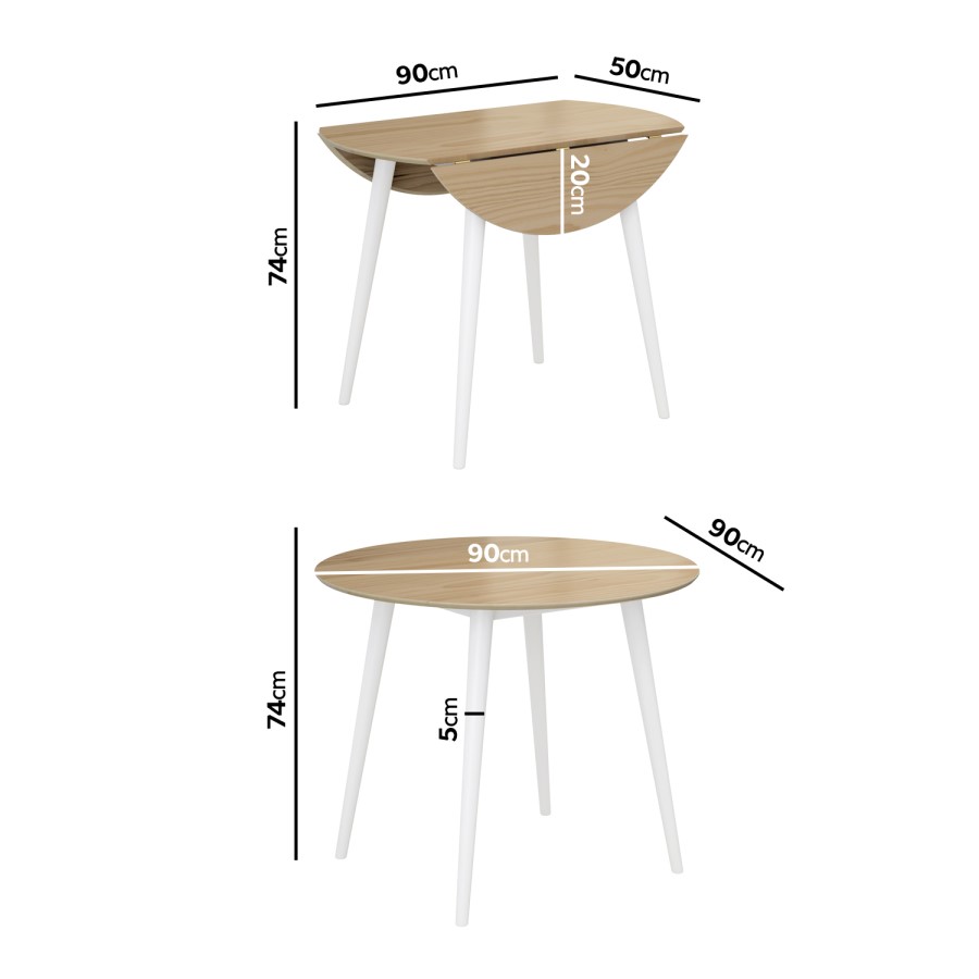 GRADE A1 - Round Drop Leaf Oak and White Dining Table - Seats 4 - Ola