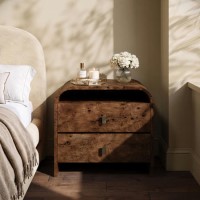 Wide Dark Burl Wood Effect 2 Drawer Bedside Table - Oriana
