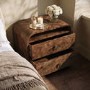 Wide Dark Burl Wood Effect 2 Drawer Bedside Table - Oriana