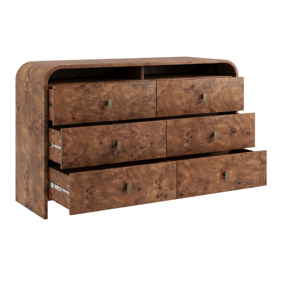 Dark Burl Wood Effect 6 Drawer Chest of Drawers - Oriana