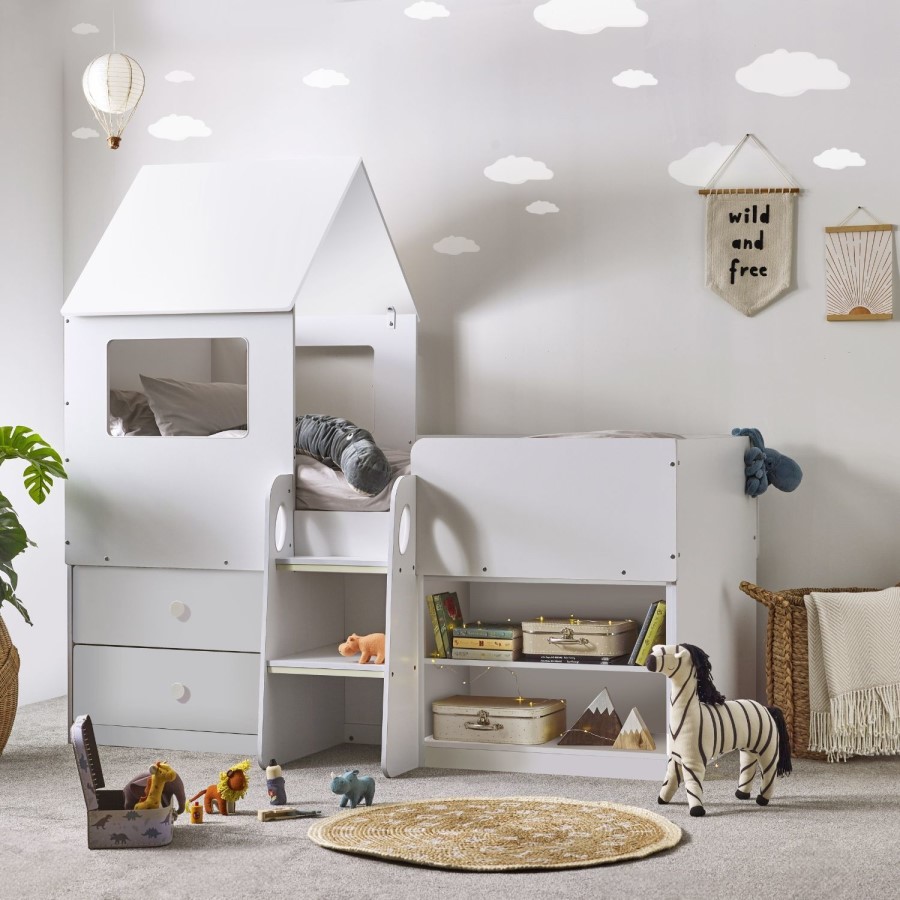 White Mid Sleeper House Bed with Storage - Orpheus