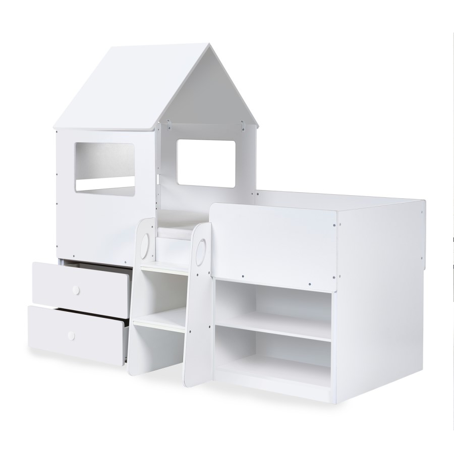 White Mid Sleeper House Bed with Storage - Orpheus