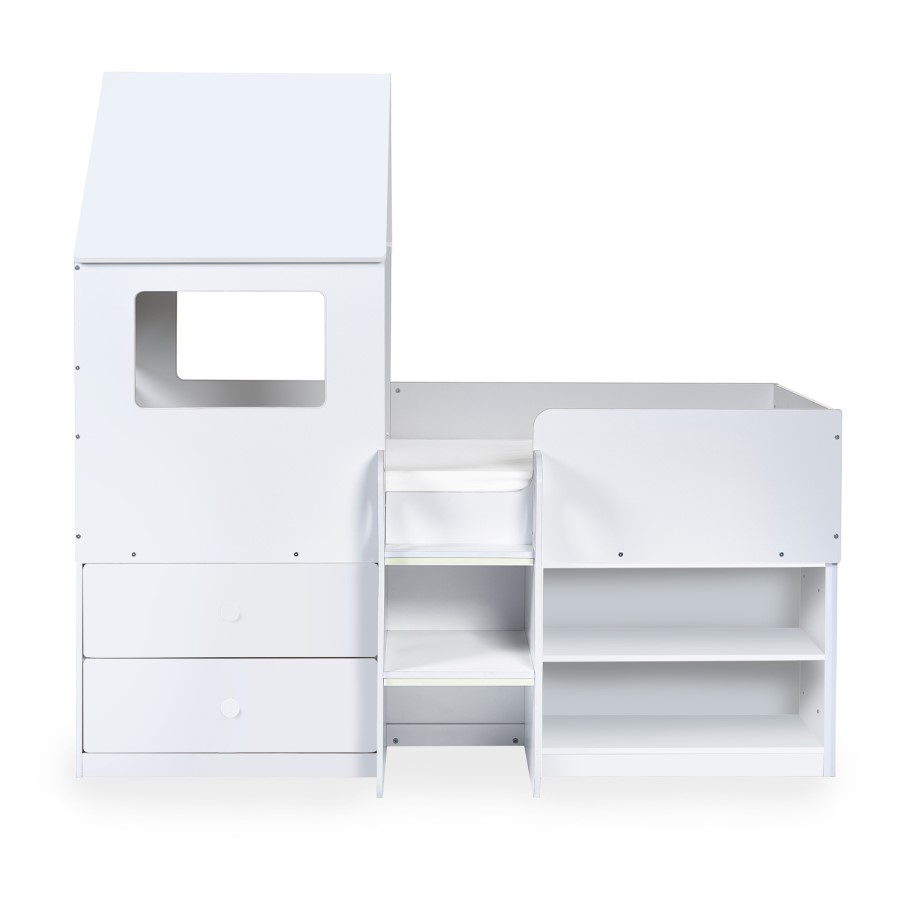 White Mid Sleeper House Bed with Storage - Orpheus