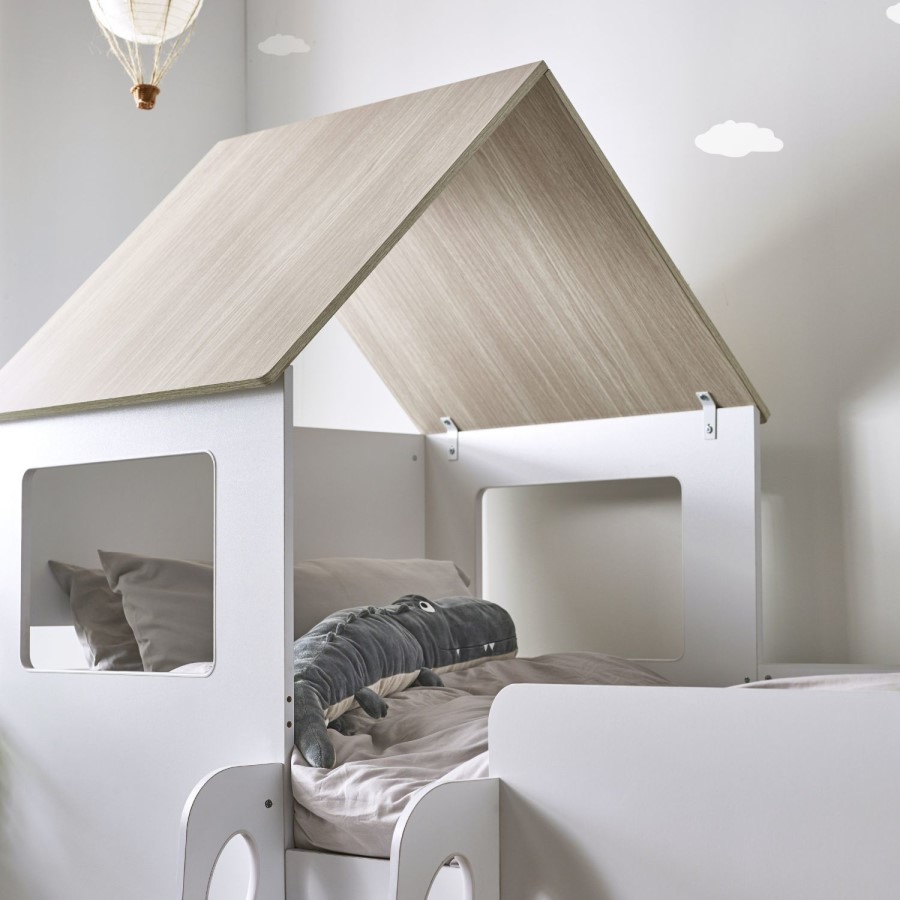 White & Oak Mid Sleeper House Bed with Storage - Orpheus