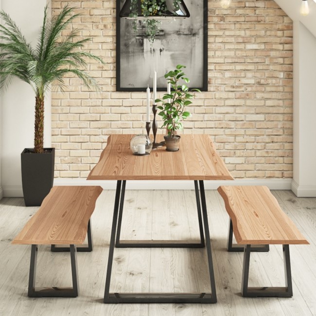 Orson Industrial Solid Wood Dining Set with Table & 2 Dining Benches