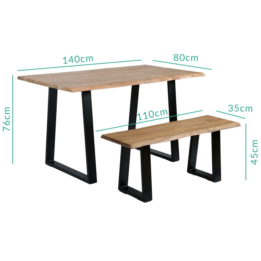 Orson Industrial Solid Wood Dining Set with Table & 2 Dining Benches