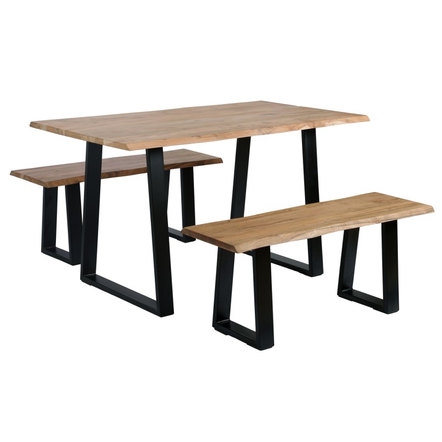 Orson Industrial Solid Wood Dining Set with Table & 2 Dining Benches