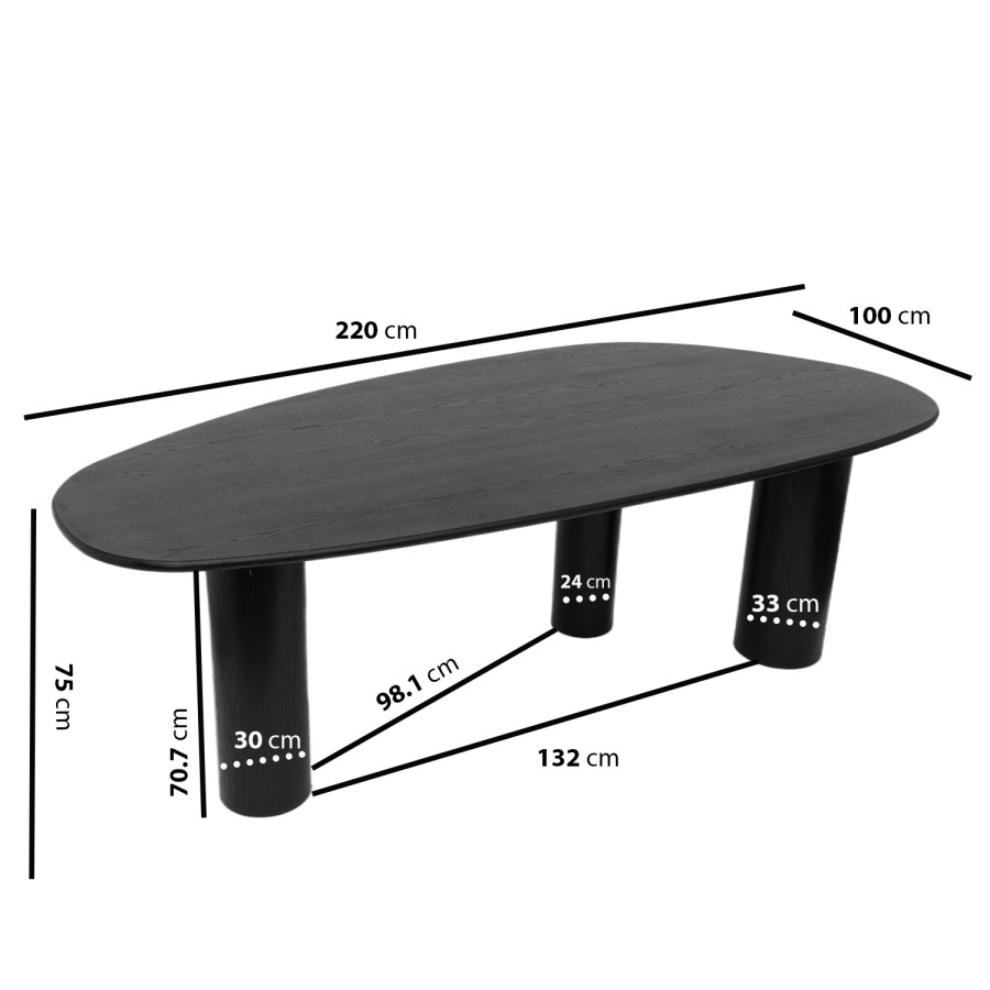 Large Black Oak Pebble Dining Table  - Seats 4 - 6 - Oscar