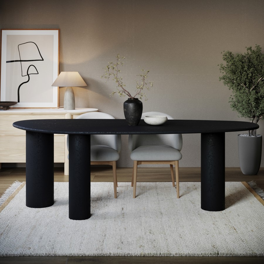 Large Black Oak Pebble Dining Table  - Seats 4 - 6 - Oscar